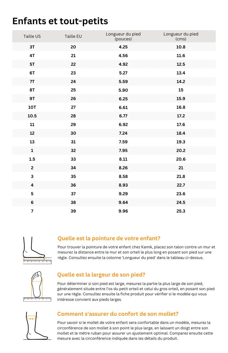 Tableau des tailles pour SNOBUSTER 2