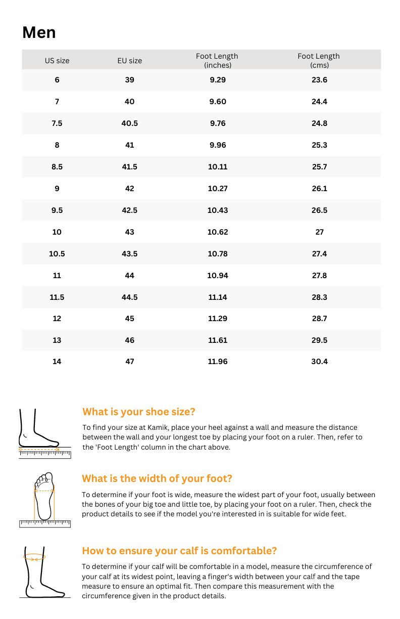 Sizing chart for Men's TREK LITE MID