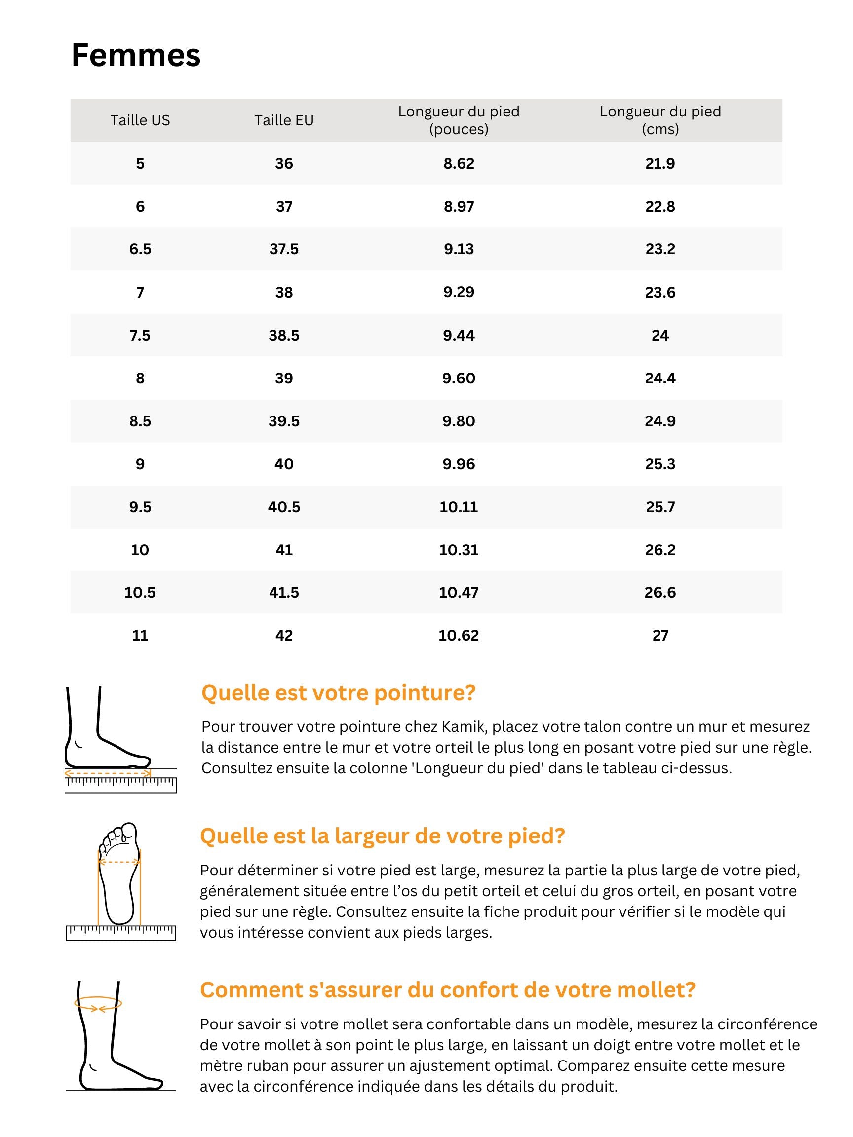 Tableau des tailles pour ABIGAIL PUFF