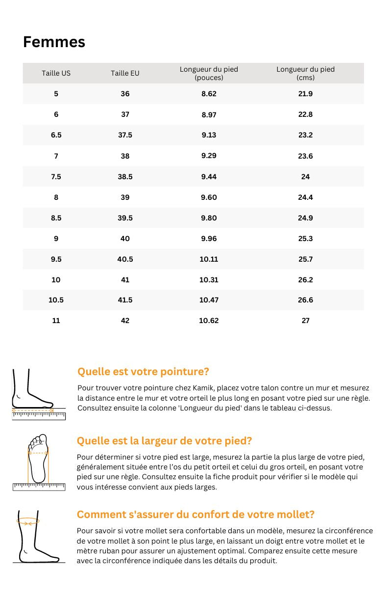 Tableau des tailles pour JENNIFER